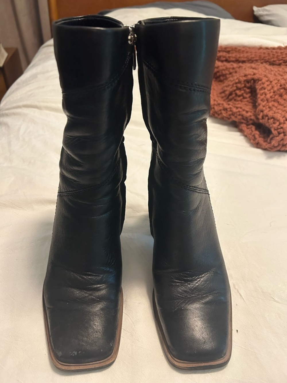 Franco Sarto Black Square-Toe Mid-Calf Heeled Boots